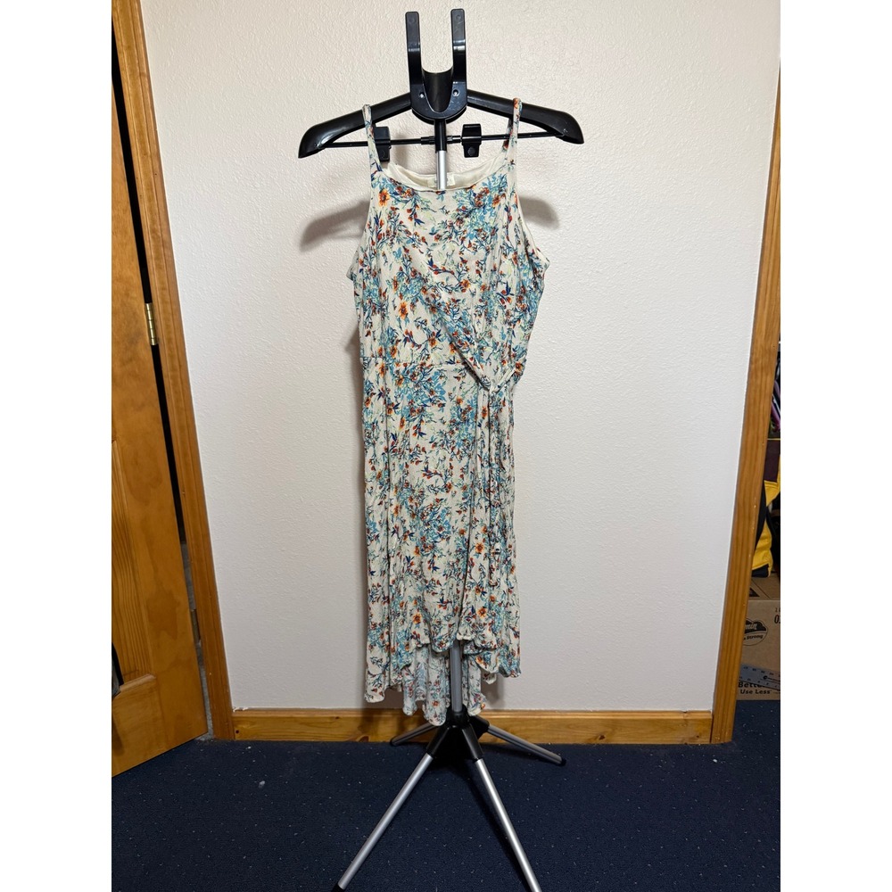 Umgee USA Womens Floral High Neck Midi Dress Blue Orange Faux Wrap‎ Size L H2108
